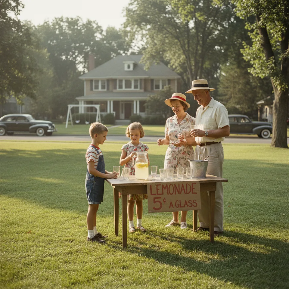 Illustration for The Lemonade Stand on a Hot Summer Day
