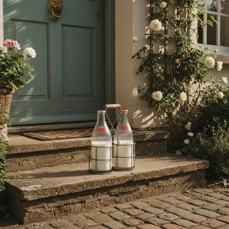 Illustration for Milkman Glass Bottles on the Doorstep