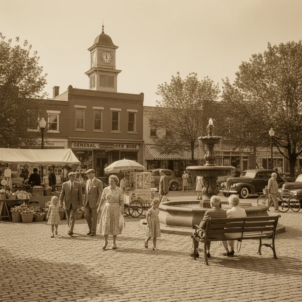 Illustration for The Town Square on Saturday Morning