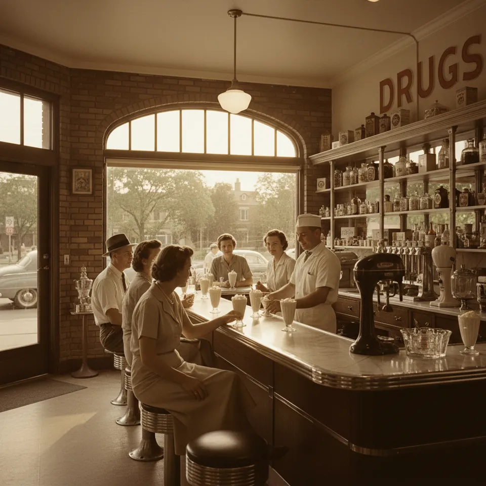 Illustration for The Corner Drugstore Soda Fountain