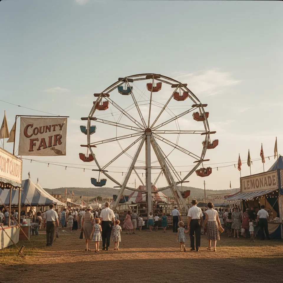 Illustration for The County Fair from Exhibit Hall to Ferris Wheel
