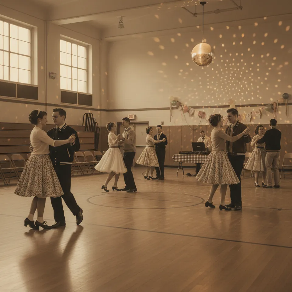 Illustration for The School Gym Becomes a Sock Hop