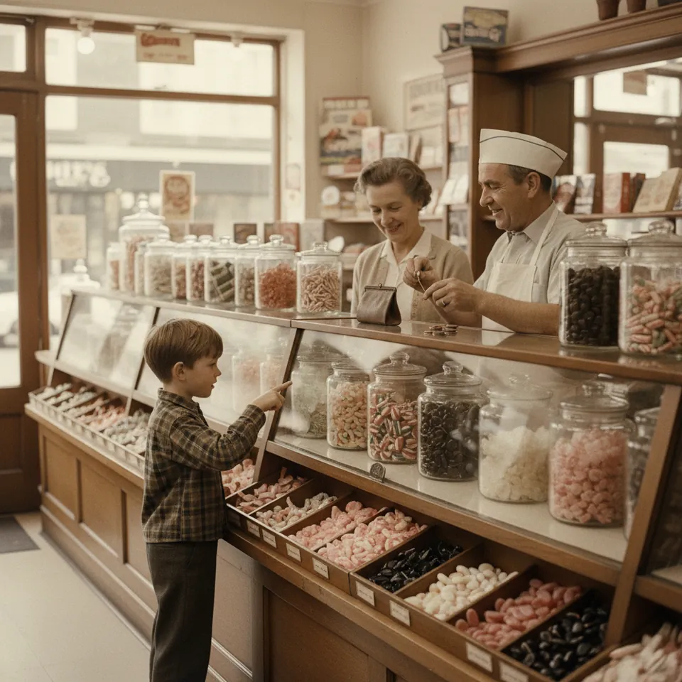Illustration for The Penny Sweets Counter: Choosing from the Jars