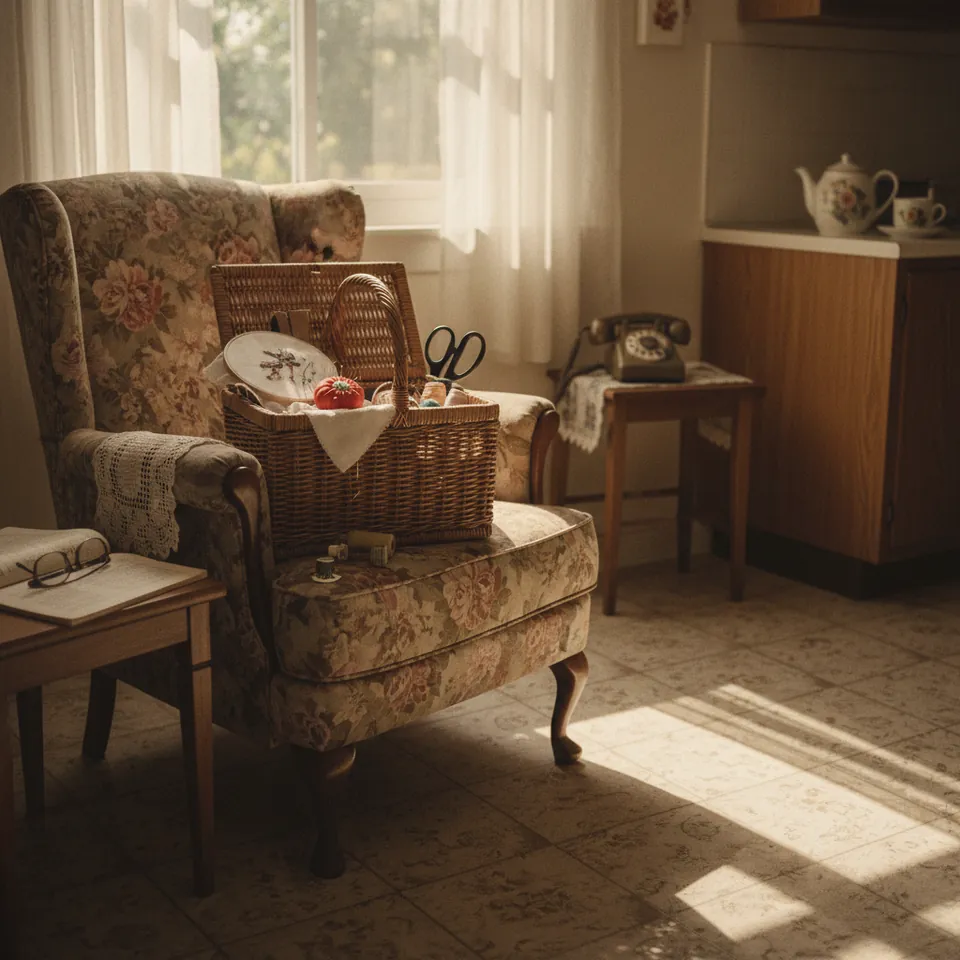 Illustration for The Sewing Basket by the Chair
